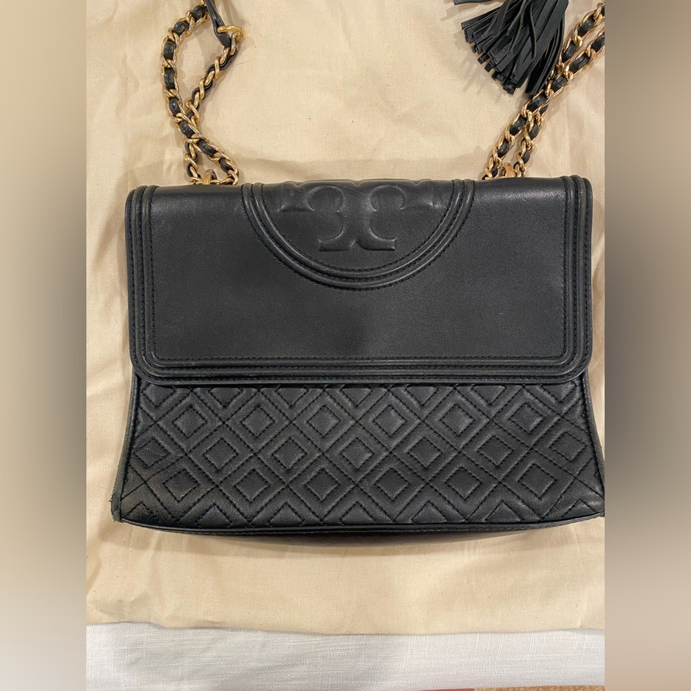 Tory Burch Fleming Diamond Quilted Lamb Leather Purse Black - Picture 2 of 16